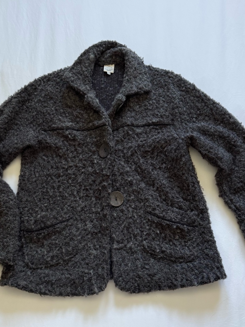 Cozy Dark Gray Bouclé Button-Front Jacket